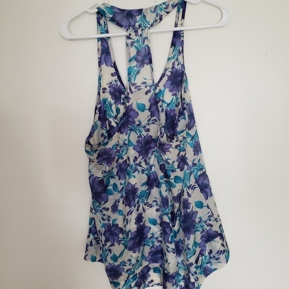 100% silk floral high low sleeveless top large - Picture 5 of 6